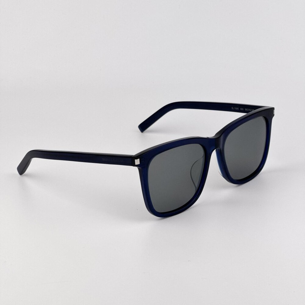 Saint Laurent SL116K Square Sunglasses – Blue Frame Silver Lenses | Model 003 - Picture 5 of 9
